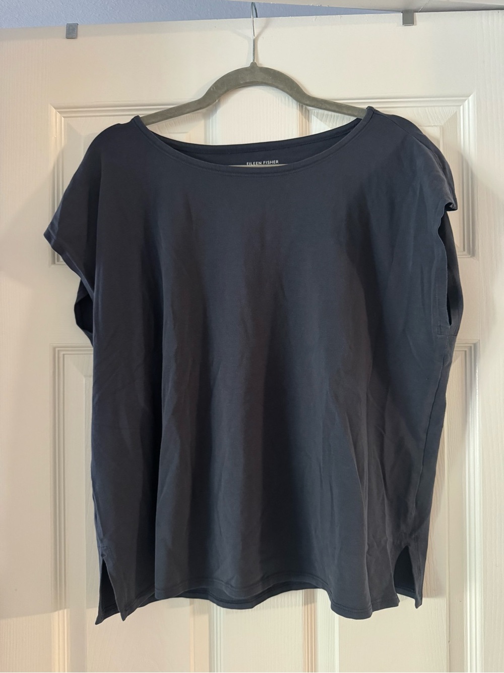 Eileen Fisher Navy Boxy Short-Sleeve Top